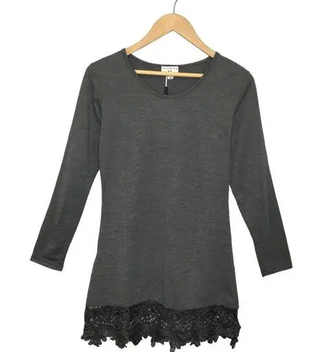 New Match Stick Lace Bottom Long Sleeve Holiday Mini Dress Charcoal Gray XS