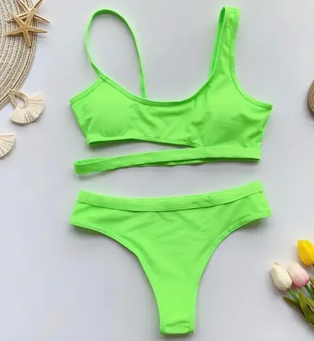 Boutique Asymmetrical cutout cheeky bikini set green