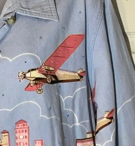 Tantrums Blue Chambray Jacket/Heavy Shirt Beach Scene Large K