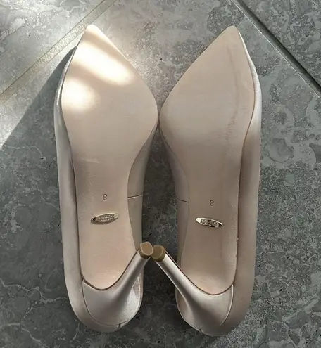 Badgley Mischka 110mm Crystal-Embellished Satin Buckle Pumps, Nude Size 8 NEW