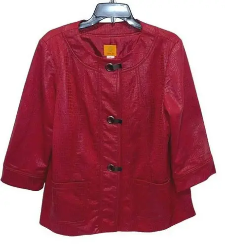 Ruby Rd. Crocodile Print Faux Suede Jacket Maroon Size 12 Red