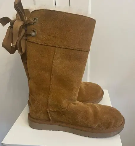 Koolaburra by Ugg Andrah Tall Chestnut Suede Boots Lace Up Back 8
