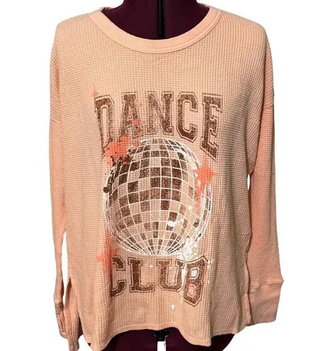 OFFLINE BY AERIE Peach Dance Club Graphic Waffle Knit Long Sleeve Tee NWT Small Pink