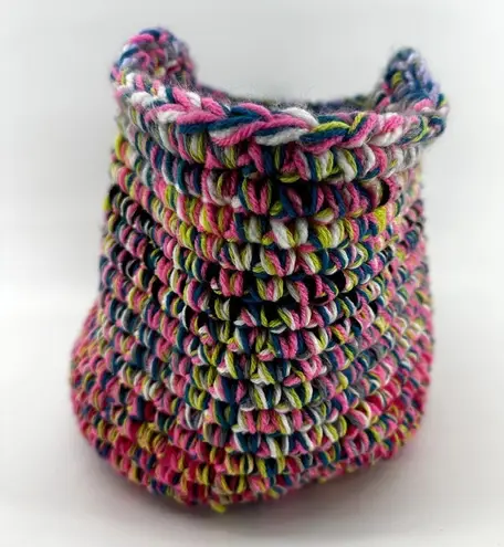 Handmade Knit Crochet Basket Handbag Yarn Colorful Tribal Classic Multicolor