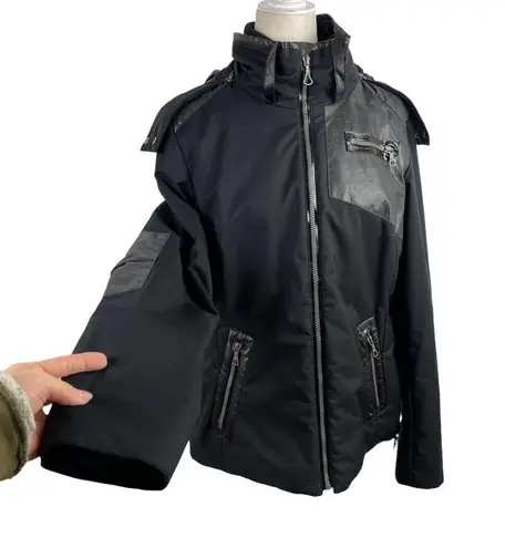 Eric Snow Womens Size Large Patchwork Winter Full Zip Black Jacket faux leather