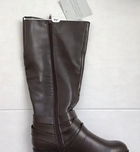 Life Stride Equestrian Tall Brown Subtle Wide Calf Heeled Boots Zip Up 5