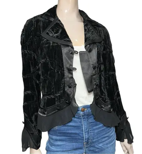 Mieka Women’s Size 10 Black Flocked Velvet Chiffon Trimmed Jacket