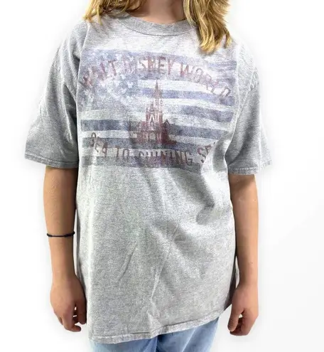 Hanes  Gray Walt Disney World Sea To Shining Sea American Flag Tee