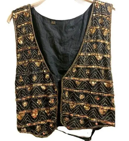 Vintage sequined pure silk sleeveless vest