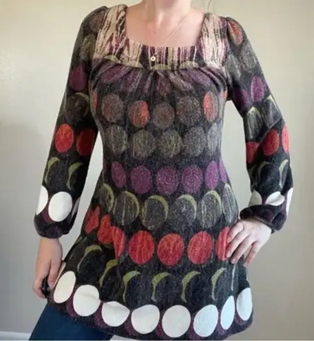 Aryeh Boho Retro Hippie Long Sleeve Sweater Dress Brown Purple Orange Large