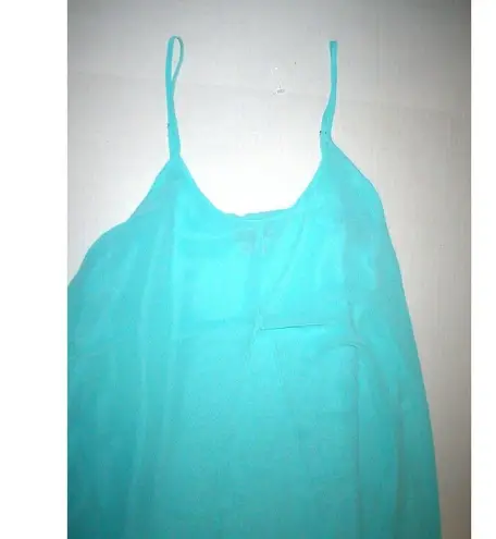 Natori NWT New Designer Womens S Chiffon Chemise Aqua Blue Night Gown Silky Adju