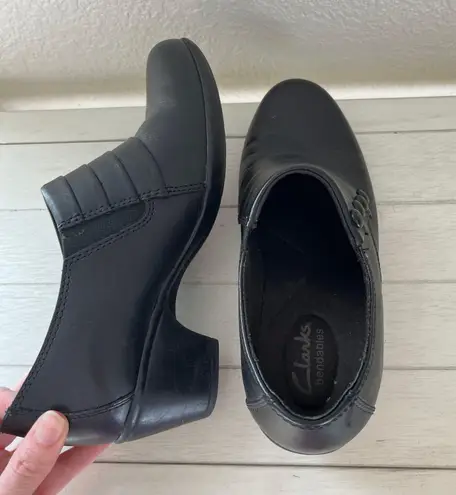 Clarks Bendables Black Leather Heeled Booties Heels Shoes Gothic Victorian