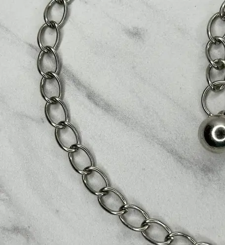 Rhinestone Heart Flower Chain Belt Y2K Silver Tone Metal Links OS ✨