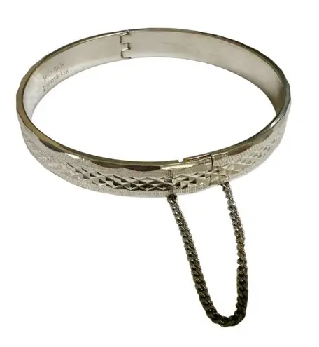 Vintage Pastelli silver Tone rolled gold plated Bangle Bracelet 1970's Etched H