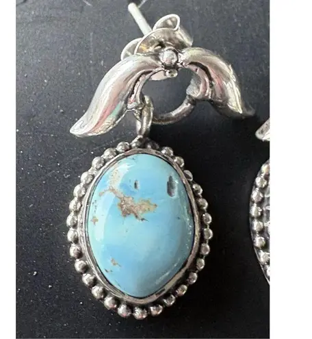 New Hespera 925 Sterling Silver & Kingman Turquoise Oval Dangle Drop Earrings