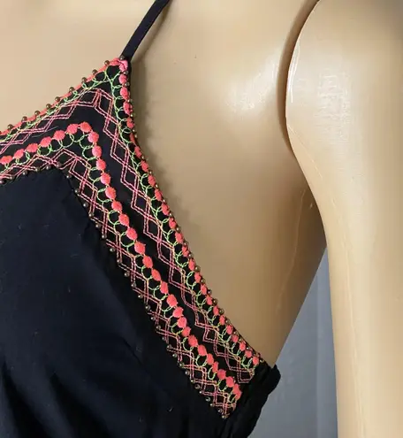 Dina Be Black V-neck Dress Spaghetti Straps Racerback Beaded Size Medium