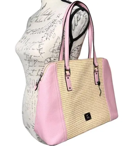 Ralph Lauren  Straw & Pink Faux Leather Tote Bag