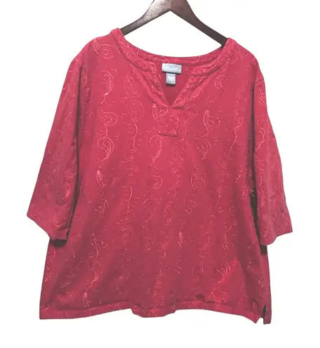 Liz &Me Womens Artsy Paisley Tunic Top 2X Coral Boho Embroidered Mature Office Orange Size XXL