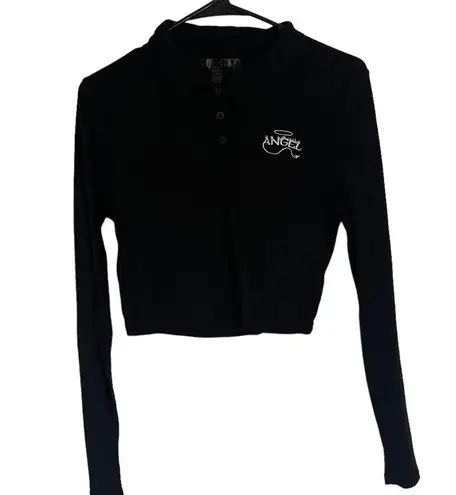 Faded Rose Grunge Size Large Black Cropped Angel Devil Long Sleeve Top