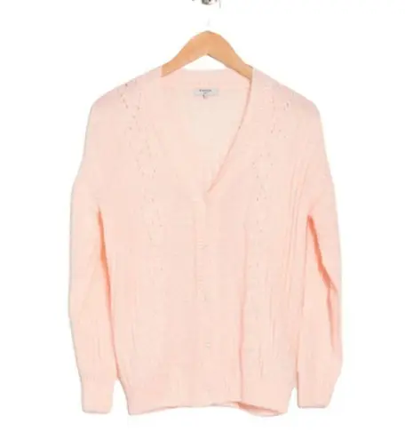 FRNCH Paris V-Neck Pointelle Cardigan Pink Pearl