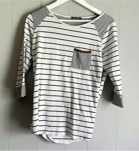 Pink Clover Curved Hem 3/4 T-SHIRT Mariniere Striped Pullover M