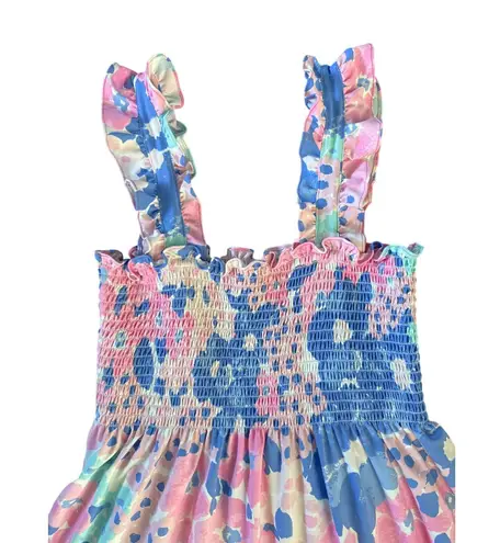 Mahi Gold The Fitz Dress Summer Jubilee in Shell pink blue floral smocked XS