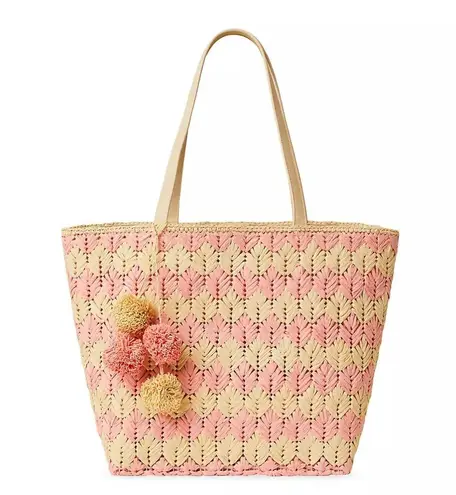 BTB Los Angeles Bria Straw Tote in Natural Rose, NWT, One Size Pink