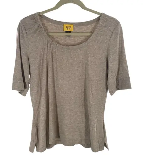 St. John Spa Women’s M Pleated Scoop Neck Top Beige Gray Heather Neutral Soft