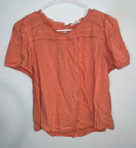 E & M Women’s Peach Casual Short Sleeve Too Textured Dots and Eyelet Cutouts