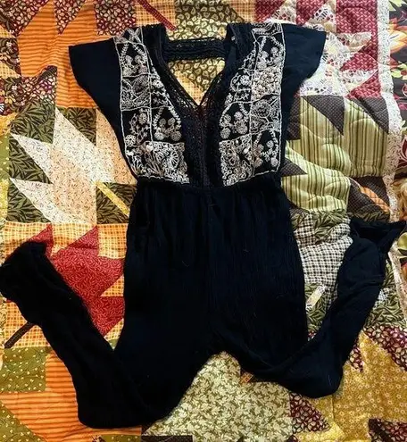 Vintage Small woven cotton lace full body jumpsuit Black