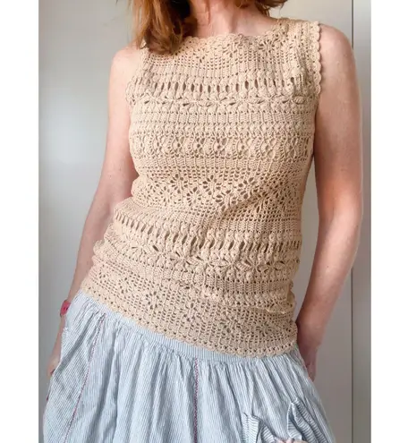 Vintage Boho Crochet Top Size M Neutral Sleeveless Cottage core Y2k Era Size M