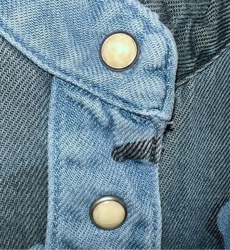 All Saints Kat Women's Camo Denim Mini Shirt Dress in Shades of Blue/Black Sz 0