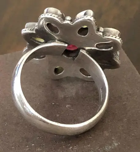 Sterling Silver Amethyst Peridot Garnet Flower Cocktail Ring Vintage