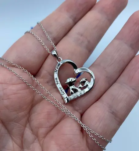 Sterling Silver I Love You Mom African Mongoose  Cz Heart Necklace