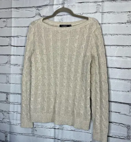 Lauren Ralph Lauren Black Label Cable Knit Cream Sweater Preppy Fall M Vintage Size M