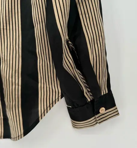 L'Agence  Tyler Long Sleeve Silk Blouse in Dark Champagne & Black Stripe XS/T