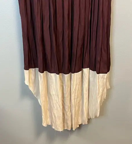 Ulla Johnson Dress Colorblock Maroon Cream Pleated Midi Sheath Raw Hem Sz 4 EUC