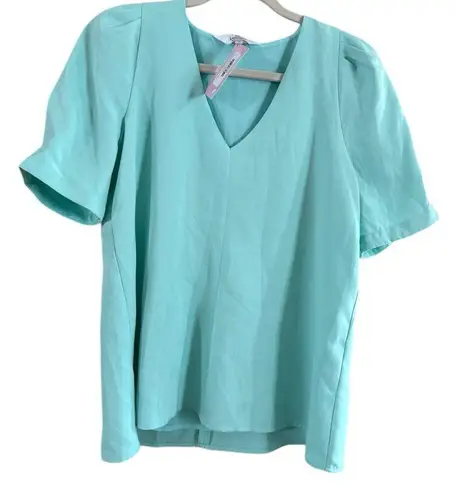 Fitted Blue Blouse with Short Sleeves Size M