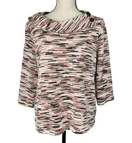 Allison Daley Petite Large Sweater 3/4 Sleeve Stretch Split Cowl Neck Buttons