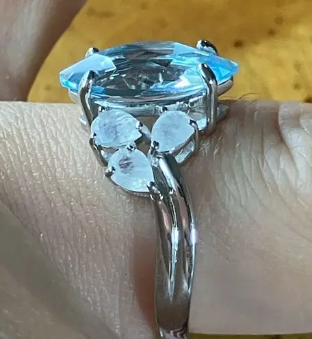 Sky Blue Topaz Rainbow Moonstone Sterling Silver Ring Size 8