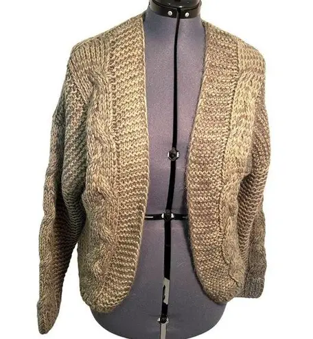 Chicwish Open Front Batwing Sleeve Cable Knit Cardigan Beige