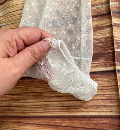 TMG Women's Dot Chiffon Long Sleeve Square Neck White Top “Good Vibes” Sz Large