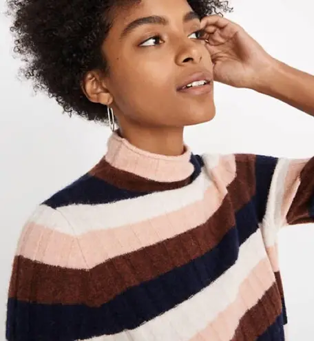 Madewell  Evercrest Pink Striped Wool Turtleneck Sweater in Coziest Yarn XL