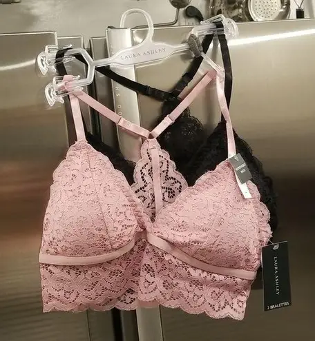 Laura Ashley ππ Lace Padded Bralettes 2PK Pink & Black Medium M NWT