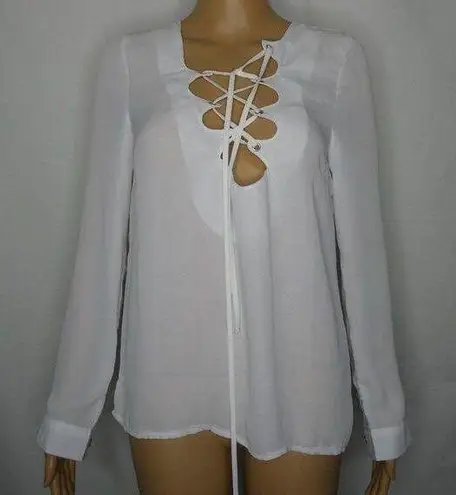 Missguided  White Lace Up Long Sleeve Blouse Top 2