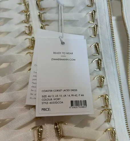 Zimmermann NWT. $3750 Zimmerman Runway Coaster Corset Laced Mini Dress ZM 3, US 10