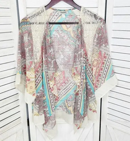 Dress Barn  Paisley Boho Sheer Kimono Cardigan Topper XL Sheer Chiffon Lace