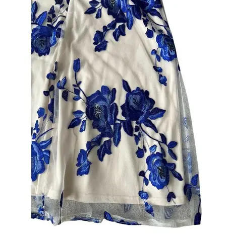 EDI Blue Beige Floral Tulle Overlay Skirt Size 10 NEW