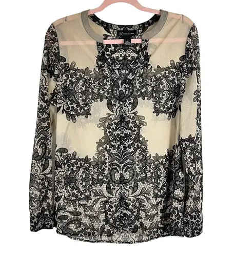 INC International Concepts Black Lace Illusion Top Size L Gothic Romance Size L