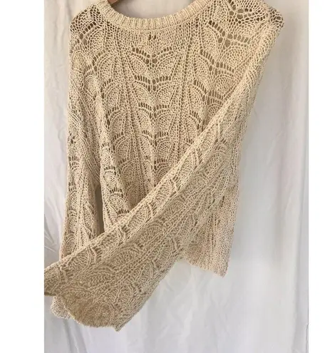ZARA  Cream Crochet Knit Open Weave Sweater Boho Scalloped Hem S Festival Beach